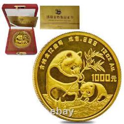 1986 12 oz Chinese Proof Gold Panda 1000 Yuan. 999 Fine (withBox & COA)