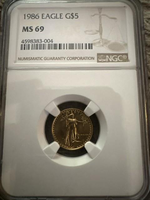 1986 $5 Gold American Eagle 1/10oz Ngc Ms69.9167 Fine