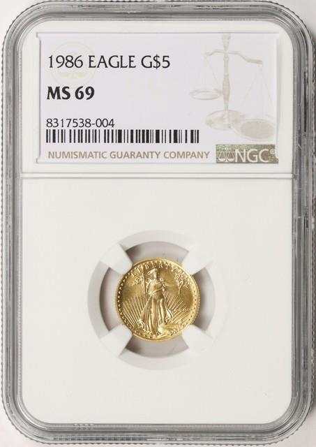 1986 $5 Gold American Eagle 1/10oz Ngc Ms69.9167 Fine