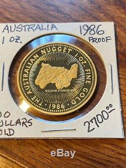 1986 Australia 100 Dollar Gold Coin. 1 Ounce Gem Proof. Nugget. Fine Gold