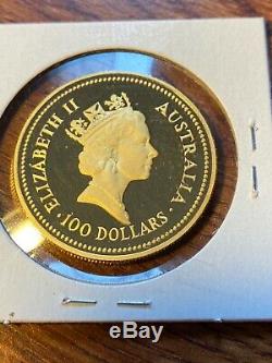 1986 Australia 100 Dollar Gold Coin. 1 Ounce Gem Proof. Nugget. Fine Gold