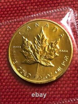 1986 Canada 1/2 oz Fine Gold Maple Leaf $20 BU Coin Sealed First Year Issue