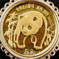1986 China 1/20 Oz. 9999 Fine Gold Panda BU Unc Coin 14K Yellow Gold Necklace