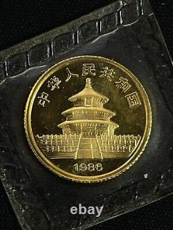 1986 Chinese Panda 5 Yuan 1/20th Ounce. 999 Fine Pure Gold Coin MINT SEALED