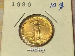 1986 MCMLXXXVI $10 Gold American Eagle 1/4 Oz Fine Gold Coin