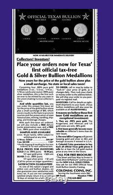 1986 Rare First Issue Official Texas Bullion. 999 Fine Gold Coin 1/2 Troy Oz