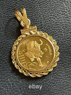 1986 Singapore 1/20 Proof Gold 5 Singold Tiger 999.9 fine! 14K Pendant