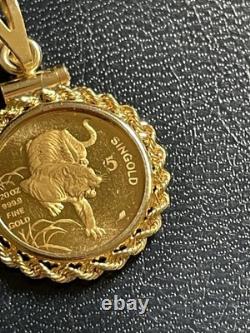 1986 Singapore 1/20 Proof Gold 5 Singold Tiger 999.9 fine! 14K Pendant
