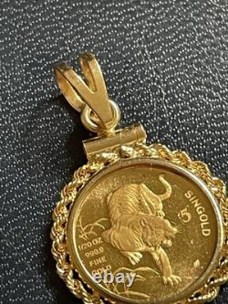 1986 Singapore 1/20 Proof Gold 5 Singold Tiger 999.9 fine! 14K Pendant