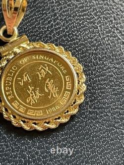 1986 Singapore 1/20 Proof Gold 5 Singold Tiger 999.9 fine! 14K Pendant