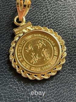 1986 Singapore 1/20 Proof Gold 5 Singold Tiger 999.9 fine! 14K Pendant