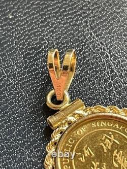 1986 Singapore 1/20 Proof Gold 5 Singold Tiger 999.9 fine! 14K Pendant