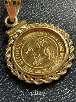 1986 Singapore 1/20 Proof Gold 5 Singold Tiger 999.9 fine! 14K Pendant