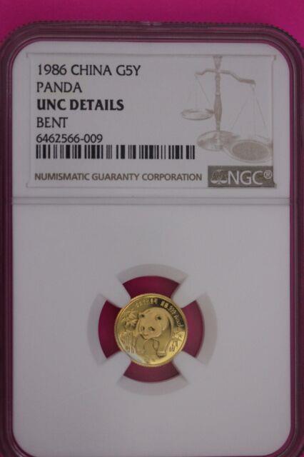 1986 Unc Details Bent 1986 Gold China Panda 1/10 Ounce. 999 Fine Ngc Slab 821