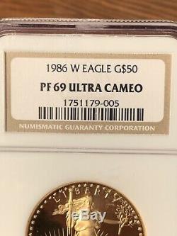 1986 W $50 American Gold Eagle NGC PF69 Tan Label. 9999 Fine G$50