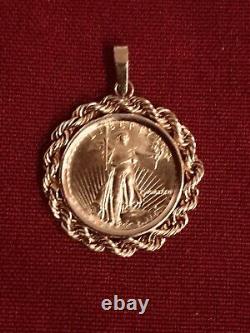1987 1/10oz Fine Gold Standing Liberty 14k Yellow Gold Rope Bezel Coin Pendant