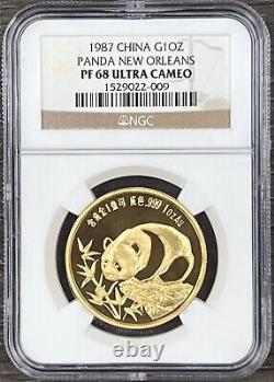 1987 1 oz. 999 Fine Gold China Panda New Orleans NGC PF68 UC