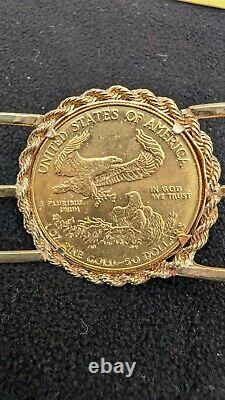 1987 $50 US Dollar Gold Coin 1 OZ Fine Gold Set In 14K Bracelet Jewelry