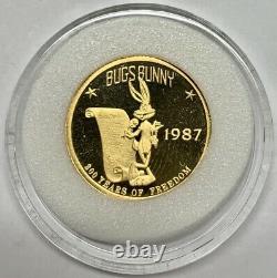 1987 Bugs Bunny 1/4 Troy Oz. 999 Gold Fine Proof Disney 50th Anniversary LE Coin