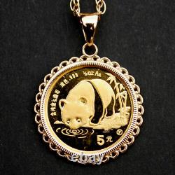 1987 China 1/20 Oz. 9999 Fine Gold Panda BU Unc Coin 14K Yellow Gold Necklace