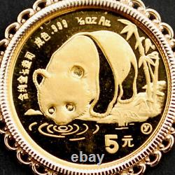 1987 China 1/20 Oz. 9999 Fine Gold Panda BU Unc Coin 14K Yellow Gold Necklace