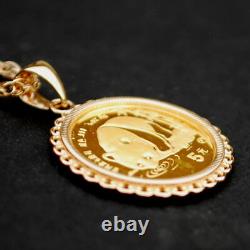 1987 China 1/20 Oz. 9999 Fine Gold Panda BU Unc Coin 14K Yellow Gold Necklace