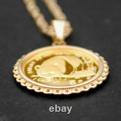 1987 China 1/20 Oz. 9999 Fine Gold Panda BU Unc Coin 14K Yellow Gold Necklace