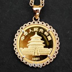 1987 China 1/20 Oz. 9999 Fine Gold Panda BU Unc Coin 14K Yellow Gold Necklace