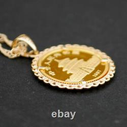 1987 China 1/20 Oz. 9999 Fine Gold Panda BU Unc Coin 14K Yellow Gold Necklace