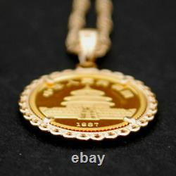 1987 China 1/20 Oz. 9999 Fine Gold Panda BU Unc Coin 14K Yellow Gold Necklace