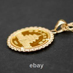 1987 China 1/20 Oz. 9999 Fine Gold Panda BU Unc Coin 14K Yellow Gold Necklace