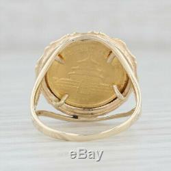 1987 Chinese Panda Coin Ring 14k Gold 999 Fine Gold 5 Yuan Size 6.5