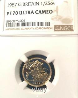 1987 UK 1/2 Sov St George and the Dragon Fine Gold Coin NGC Ultra Cameo PF70 NEW