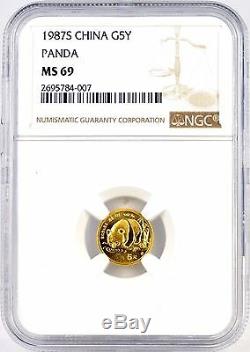 1987S China 5 Yuan Panda 5Y 1/20 oz. 999 Fine Gold Coin NGC Graded MS69