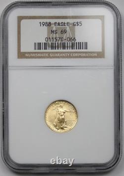 1988 Gold Eagle $5 NGC MS 69 (Tenth-Ounce) 1/10 oz Fine Gold 1988 Gold Eagle $5 NGC MS 69 (Tenth-Ounce) 1/10 oz Fine Gold