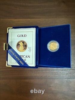 1988-P $5 American Proof Gold Eagle, 1/10 OZ Fine Gold Coin-Box & COA