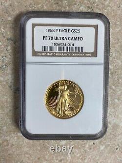 1988 P Gold Eagle G$25 1/2 Oz Fine Gold U. S. Mint PF 70 Ultra Cameo NGC