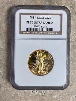 1988 P Gold Eagle G$25 1/2 Oz Fine Gold U. S. Mint PF 70 Ultra Cameo NGC