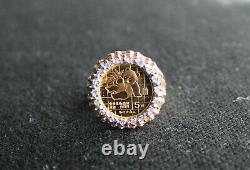 1989 China 5 Yuan 1/20 oz Fine Gold. 999 Panda Coin Diamond Ring Size 7