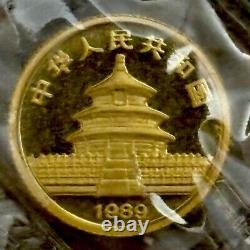 1989 China Panda 1/20 oz. 999 Fine Pure Gold 5 Yuan Coin SEALED MINT