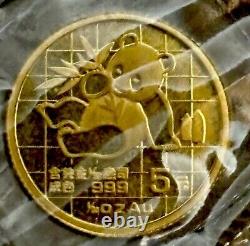 1989 China Panda 1/20 oz. 999 Fine Pure Gold 5 Yuan Coin SEALED MINT