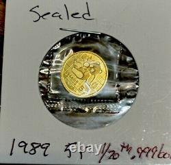 1989 China Panda 1/20 oz. 999 Fine Pure Gold 5 Yuan Coin SEALED MINT