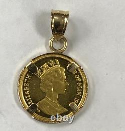 1989 Isle of Man 1/25 Gold Crown. 999 Fine Gold Coin Persian Cat / Elizabeth II