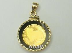 1989 Isle of Man crown 1/25 oz 999 gold coin in 14K bezel onyx border 4.2gm
