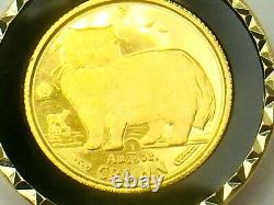 1989 Isle of Man crown 1/25 oz 999 gold coin in 14K bezel onyx border 4.2gm