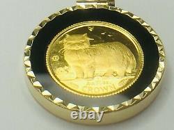 1989 Isle of Man crown 1/25 oz 999 gold coin in 14K bezel onyx border 4.2gm