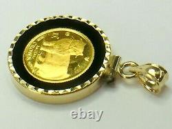 1989 Isle of Man crown 1/25 oz 999 gold coin in 14K bezel onyx border 4.2gm