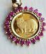 1989 Isle Of Man Crown 1/25 Oz 999 Gold Coin With 14k Ruby Bezel