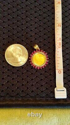 1989 Isle of Man crown 1/25 oz 999 gold coin with 14K Ruby Bezel