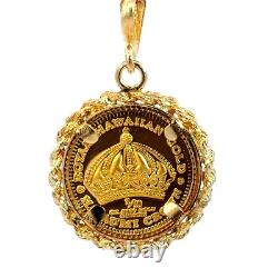 1989 KALAKAUA I KING OF HAWAII 1/10 Oz Fine Gold Coin Framed 14K Gold Pendant 1989 KALAKAUA I KING OF HAWAII 1/10 Oz Fine Gold Coin Framed 14K Gold Pendant